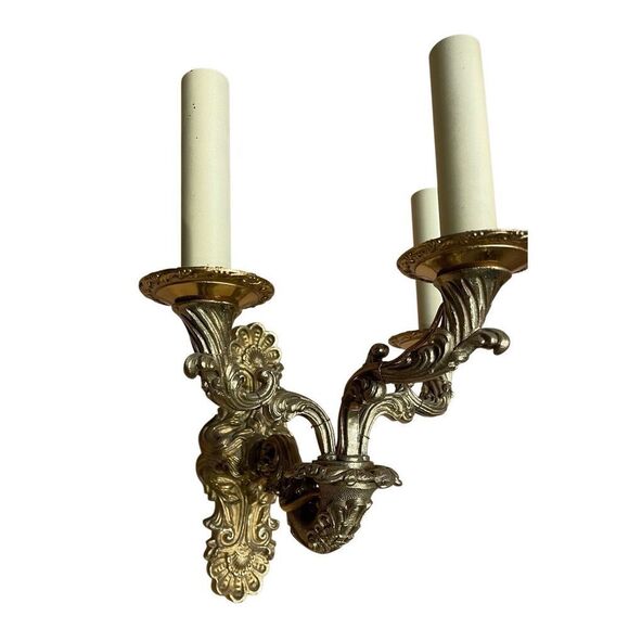 Vintage Spanish Gilded Brass 2-light Sconce - Picture 3 of 7